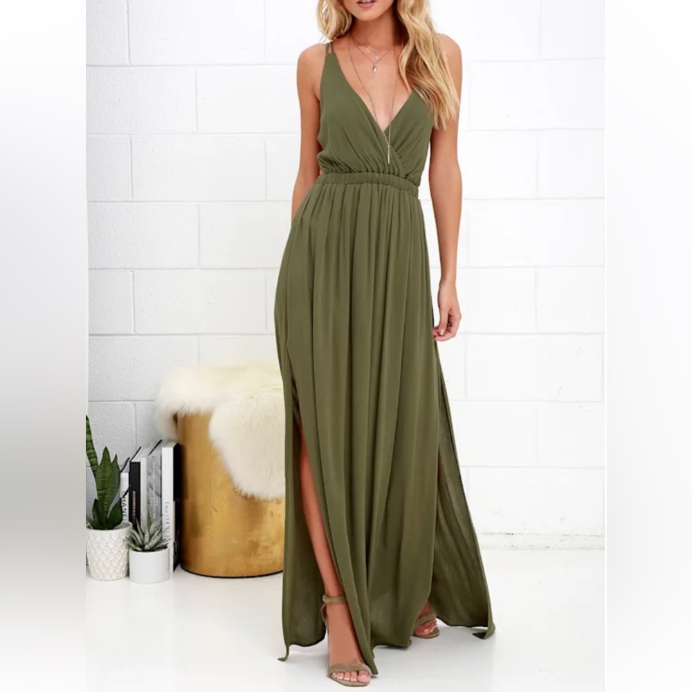 Lulus lost in paradise Olive Green Maxi Dress